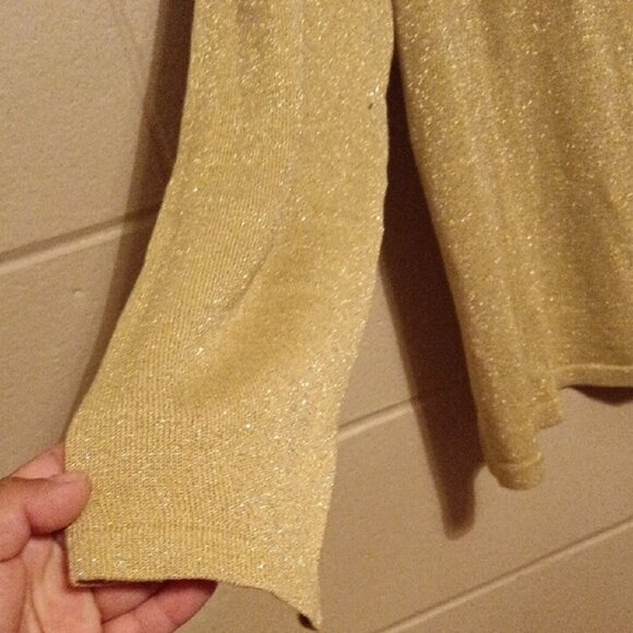 Vintage Yarnworks himmering Gold Turtleneck Sweater Should Pads Siz XL - Picture 5 of 9